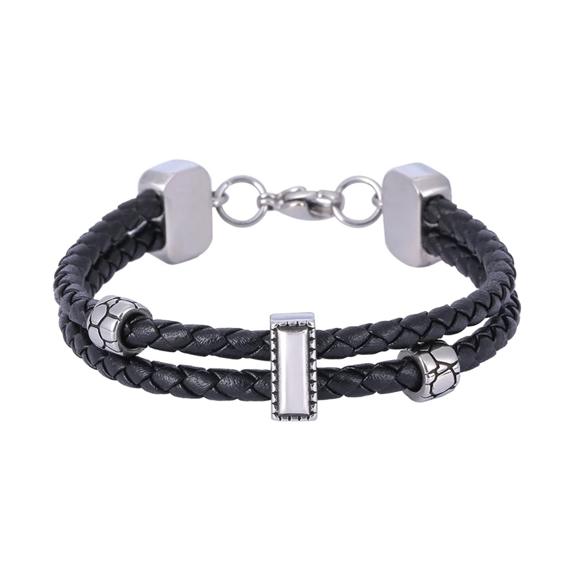 Fashion Men Jewelry Genuine Leather Bracelet Charm Stainless Steel Clasp Men's Bracelet BB1158 image 2