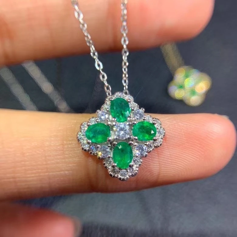 CoLife Jewelry 100% Natural Emerald Pendant 4 Pieces 3*4mm Emerald Silver Pendant 925 Silver Emerald Jewelry Gift for Woman