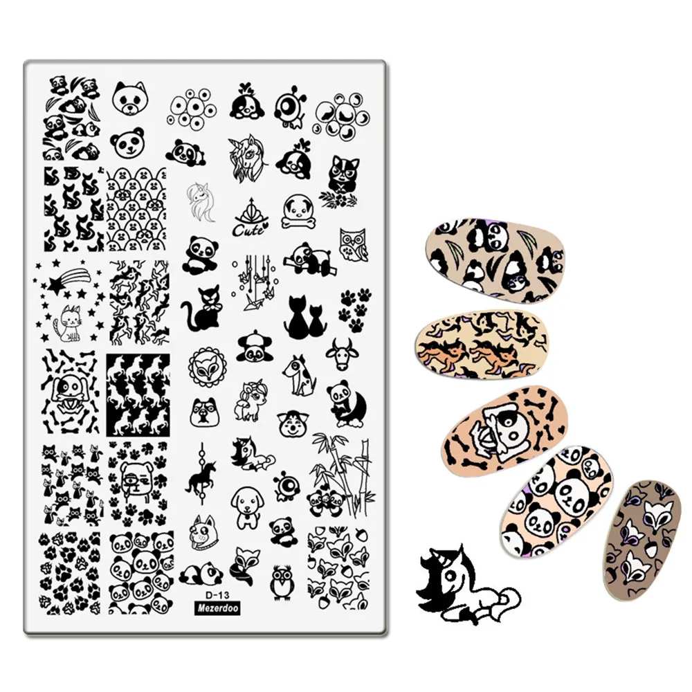 Animal Unicorn Series Nail Stamping Plates Template Cute Dog Cat Panda Image Stencil Nail Art Stamping Plate D13