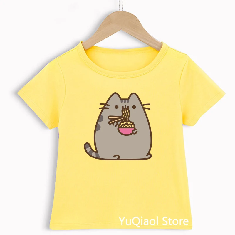 Summer 2021 Harajuku Kawaii Cartoon Grey Cat Print T-Shirt Kids Funny T Shirts Children's Clothes Baby Girl Tshirt Boy Tops Tees