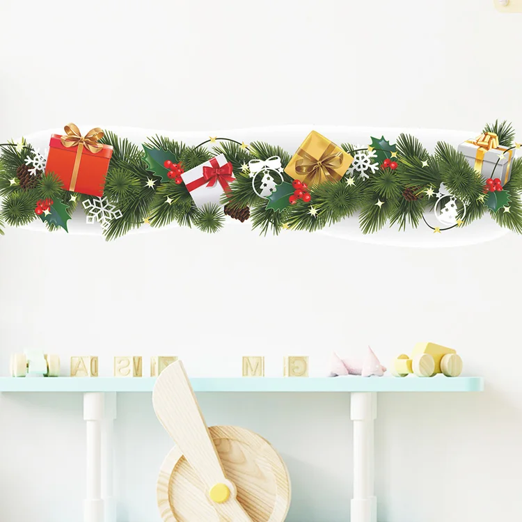 Weihnachten Kiefer Zweig Taille Linie Wand Aufkleber Wohnzimmer Sockelleiste Dekoration Neujahr Tapete Wohnkultur Fußleiste Aufkleber – Detail 4