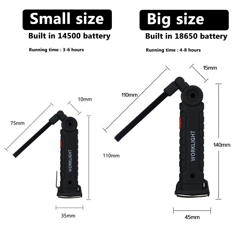 Built-in Battery COB LED Working Lamp Flashlight USB Rechargeable Torch 3 Mode Flash Light with Magnet Portable Camping Lantern