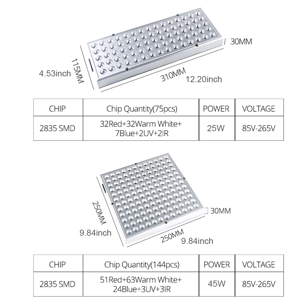 45W Phát Triển Đèn Nhà Kính Thủy Canh Vật Có Đèn Trợ Sáng Suốt Phát Triển Lều Pha Chiếu Sáng Trong Nhà Tăng Trưởng Thực Vật Đèn