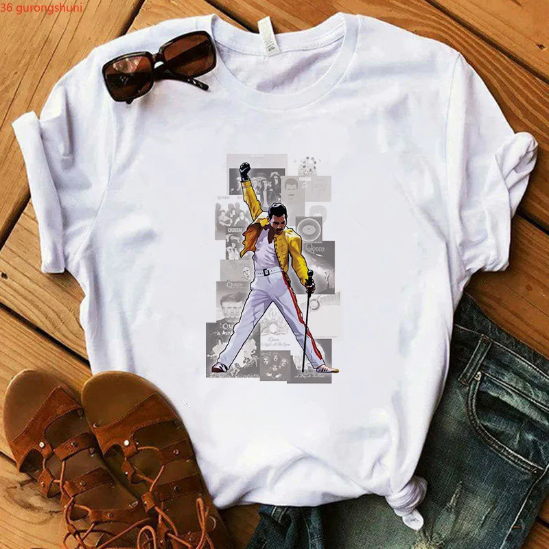 Freddie Mercury T Shirt Women Hip Hop 2024 Harajuku Tshirt The Queen Band Graphic Tee Shirt Femme Summer Fashion 90s Top T-Shirt