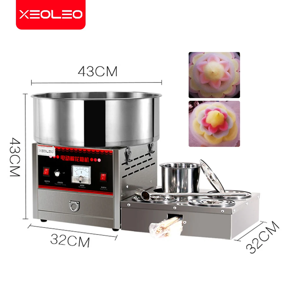 XEOLEO Commercial Cotton Candy Maker 1000W Electric Cotton Candy Machine DIY Fancy Candy Floss Machine 4 Tank Stainless Steel