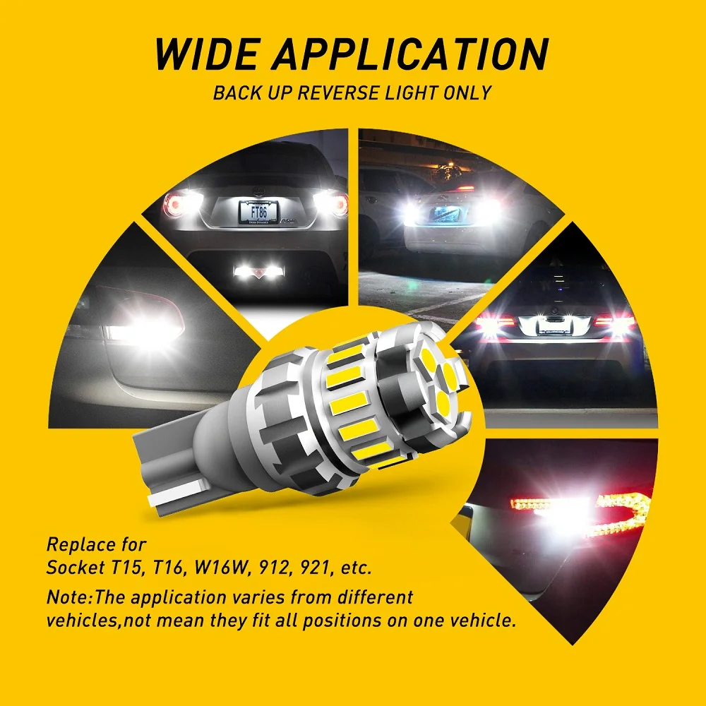 AUXITO 2 sztuk T15 W16W żarówka LED T16 Canbus dodatkowe światło cofania 921 912 LED lampa o wysokiej jasności nie błąd światła samochodowe 6500K