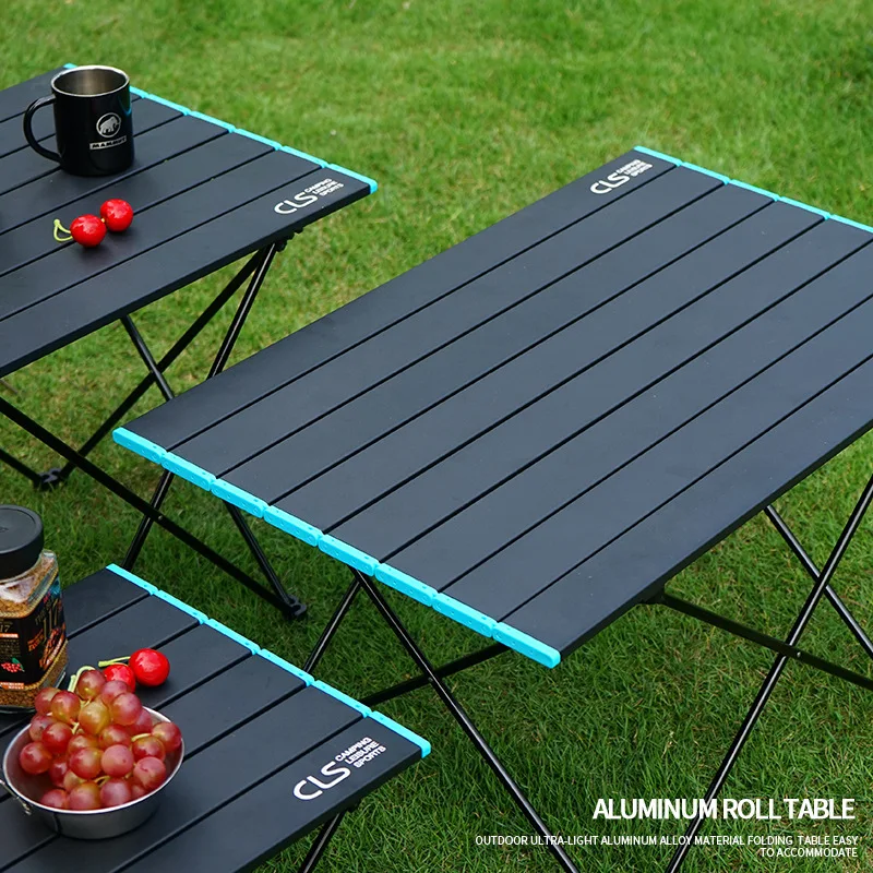 Outdoor Folding Table Aluminum Alloy Light Roll Table Portable Picnic Table Self-driving Camping BBQ Aluminum Plate Table