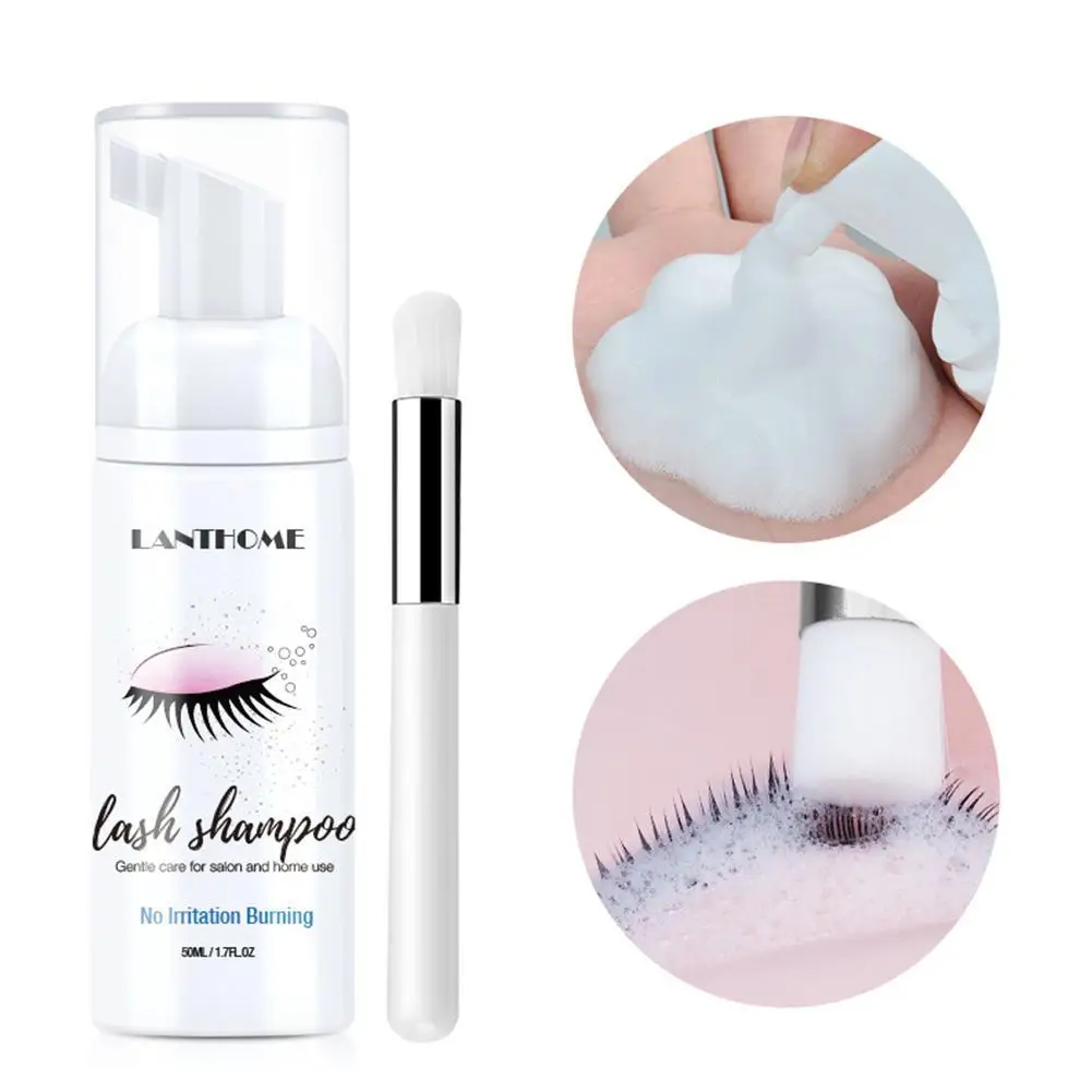 50ml Eyelash Extensions Brush Shampoo Kit Eyelash Extension Eye No Foam Lash Glue Stimulation Pump Clean Design Cleansing M R6C5