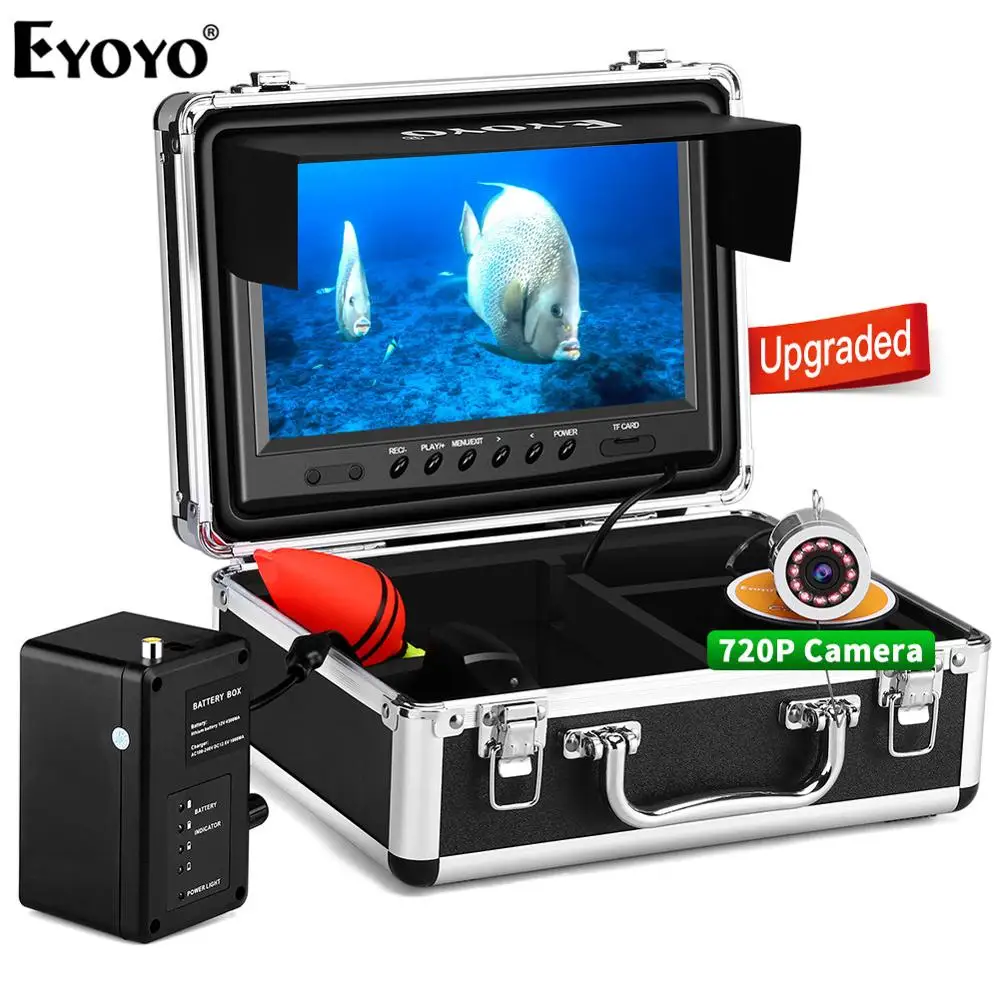 Eyoyo EF09RH Ice Fishing Camera Fish Finder Upgrated 720P Camera 12 IR Lights 1024x600 IPS 9 inch Screen 8GB DVR for Ice Lake