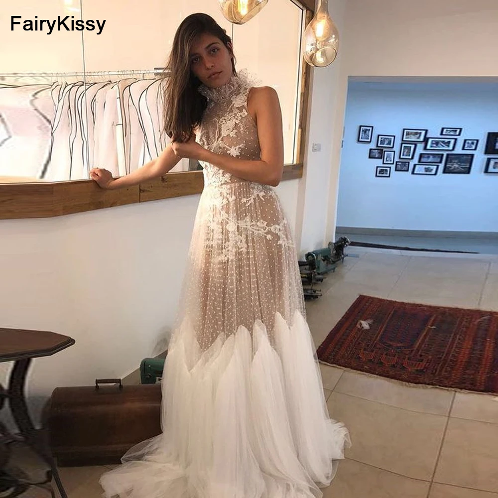 FairyKissy-Vestidos de novia góticos de princesa, brillantes, de manga larga, encaje, Vintage, 2021