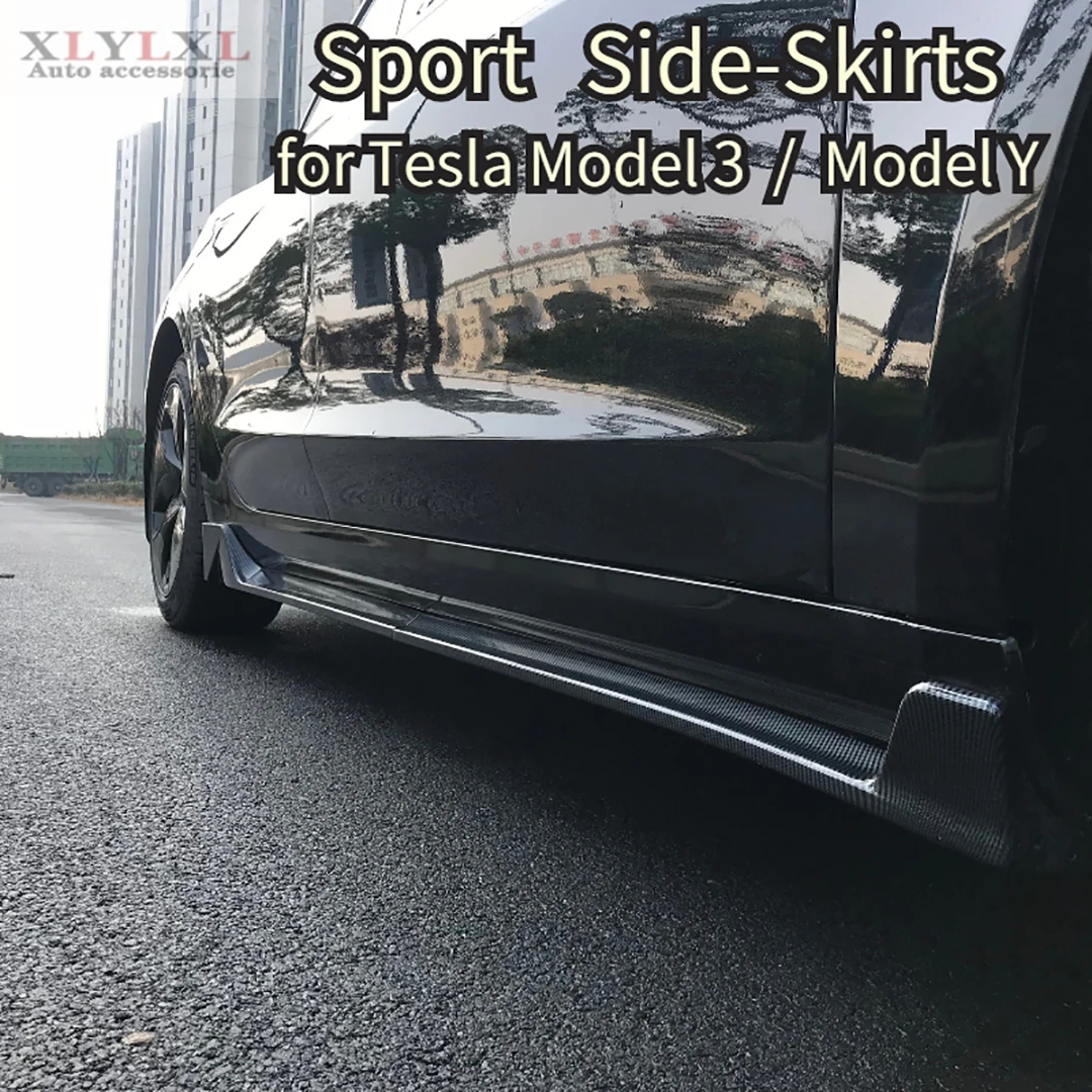 Sport side-skirts lips for Tesla Model 3 Carbon fiber White black for Tesla Model Y trim strip cover Patch