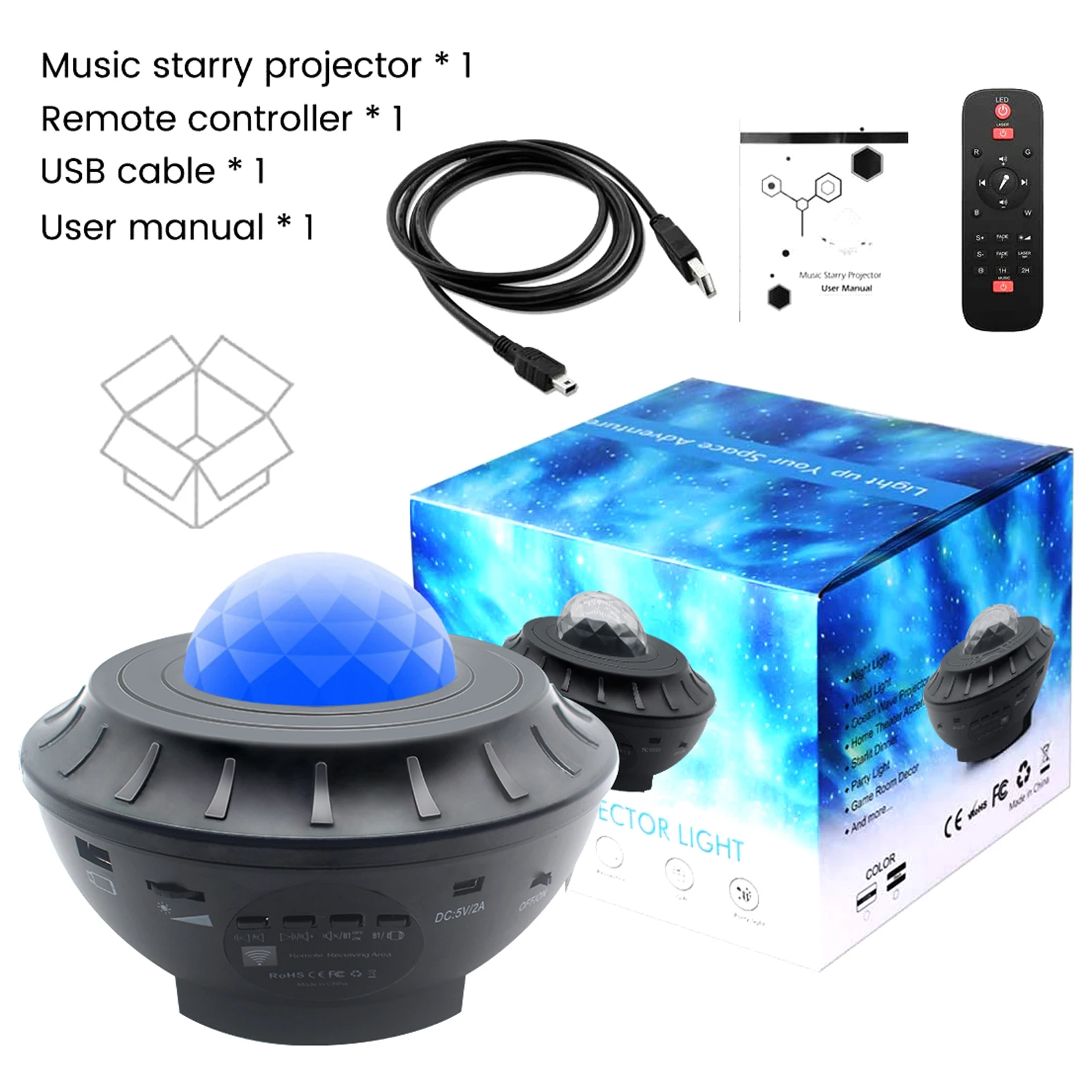 LED Galaxy Projector Ocean Wave LED Night Light BT Music Player Remote Star Rotating Night Light Luminaria For Kid Bedroom Lamp