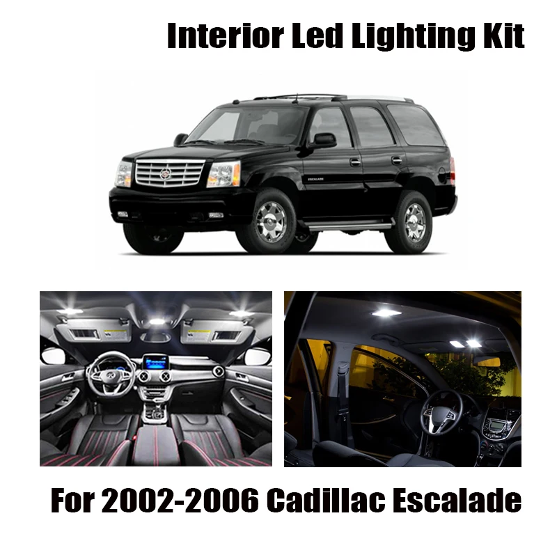Kit de lâmpada led para interior de carro, 15x, luz branca sem erros para cadillac escalade 2002-2006, luz interior, dome, placa de carro, porta-malas