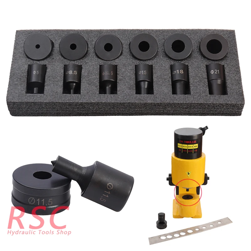 6Pcs CH-70 Hydraulic Punching Round Die, Open Round Hole Die, 6 Size Molds Can Be Combined Arbitrarily