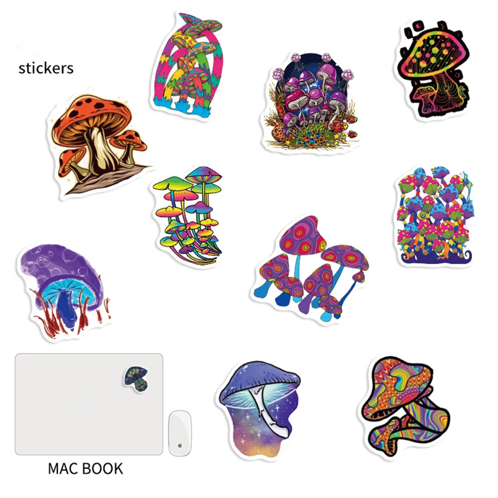 10/30/50PCS/ Psychedelic Mushroom Sticker Cartoon Sticker Skateboard Cup DIY Suitcase Notebook Guitar Graffiti Sticker Wholesale