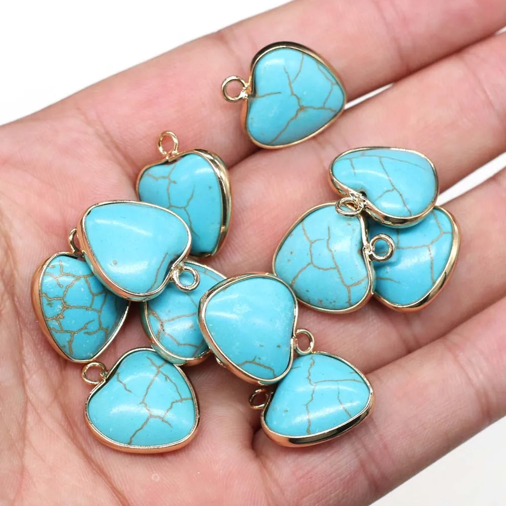 1pcs Natural Stone Heart Shape Blue Turquoises Charm Pendant for Jewelry Making DIY Necklace Bracelet Accessories Size 18x20mm