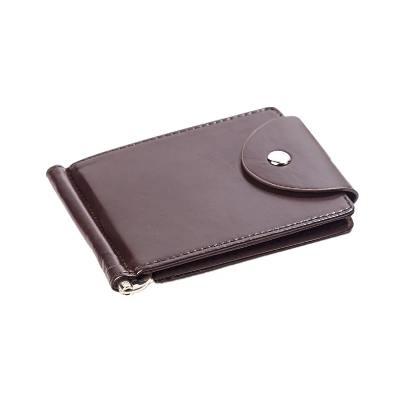 Korean Buckle Short Purse PU Leather Men's Wallet Slim Bill Metal Cash Clamp ID Card Holder Silm Wallet Male Fashion