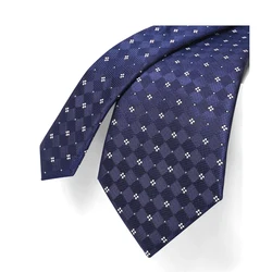 Corbata a cuadros de lujo de 8CM para hombre, corbata de diseñador de marca, vestido de negocios de moda, traje de seda de poliéster azul marino, corbata con caja de regalo