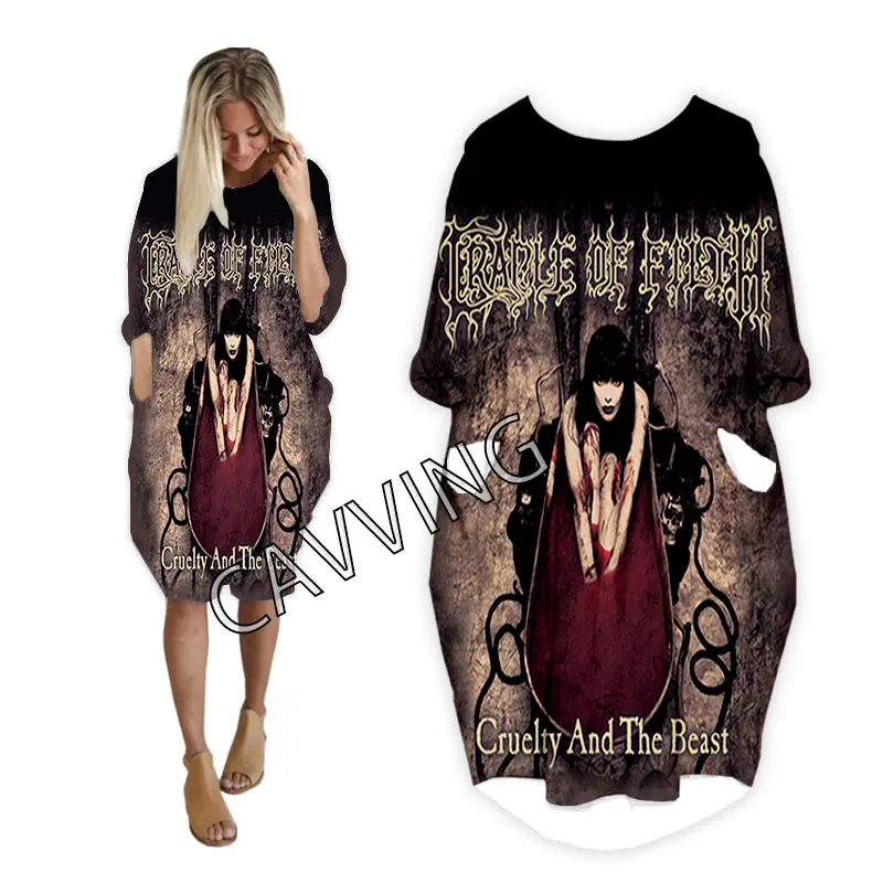 CAVVING Kaus Lucu Midi Fashion Cradle Of Filth Gambar Cetak 3D Gaun Anime Wanita Atasan Harajuku Rok Wanita Logo Gaun Lengan Panjang