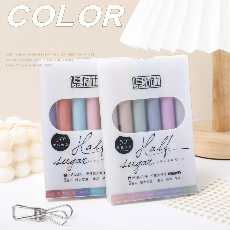 6pcs Half Sugar Highlighter Pens Set Mild & Retro Color Marker Spot Liner for Highlight Drawing Painting Office School F776