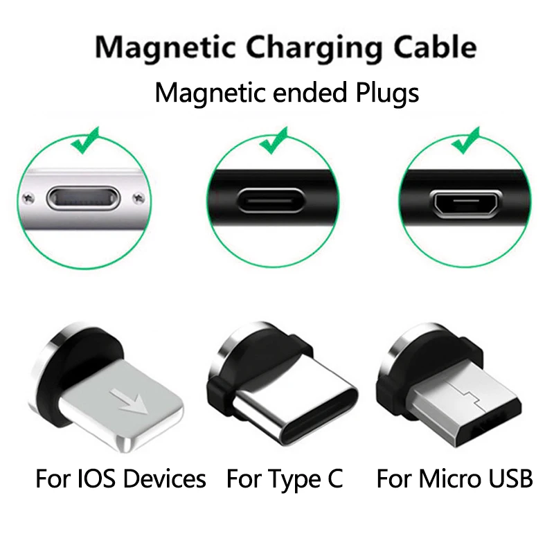 6Pcs Magnetic Tips for Round Magnetic Cable Micro USB Type C Magnet Replacement Parts Mobile Phone Dust Plug Adapter for iphone