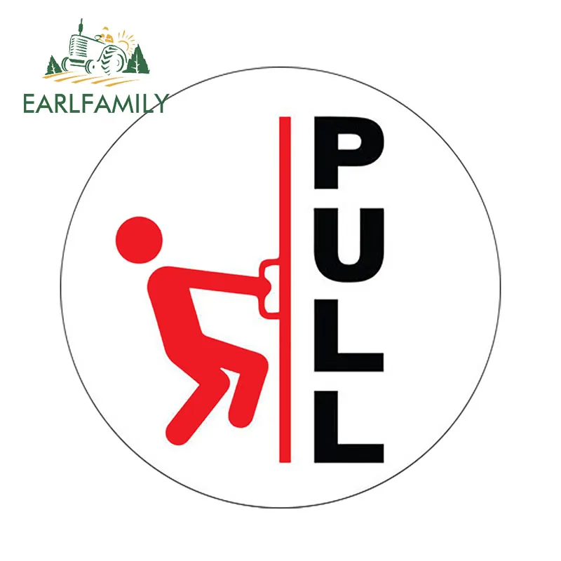 EARLFAMILY 13cm x 13cm Pull Push Stickers for Glass Door 9cm Shop Safety Information Sign Cafe Office Car Stickers Graphics