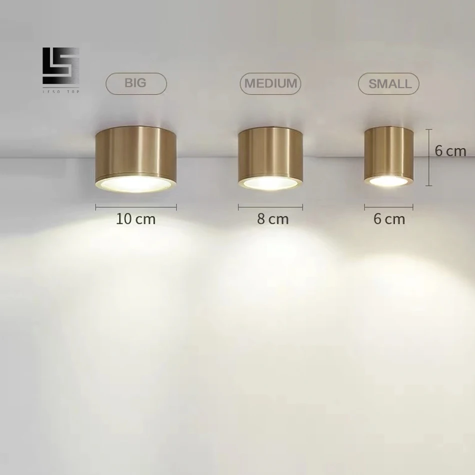 Copper Surface Mounted Ceiling Downlight 7W LED Ceiling Spot Light for Living Room Bedroom Corridor Spot Light Home Fixture