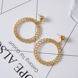 Fashion Punk Wind Metal Hollowing Out The Chain Big Circle Personality Fashionable Pendant Earrings Wild Exaggerated Ear Jewelry