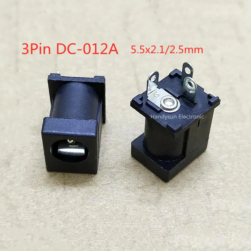 

10pcs DC-012A 5.5x2.1mm/5.5x2.5mm 3Pin DC Power Socket Copper Pin Connectors DC012A Interface Female Base