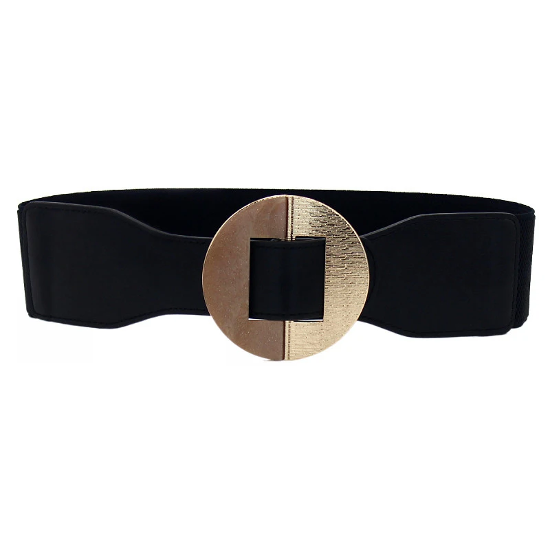 Personality Design Acrylic Alloy Round Buckle Belts For Women Special Golden No Pin Buckles Brown Elastic Waistbands Dress Girls