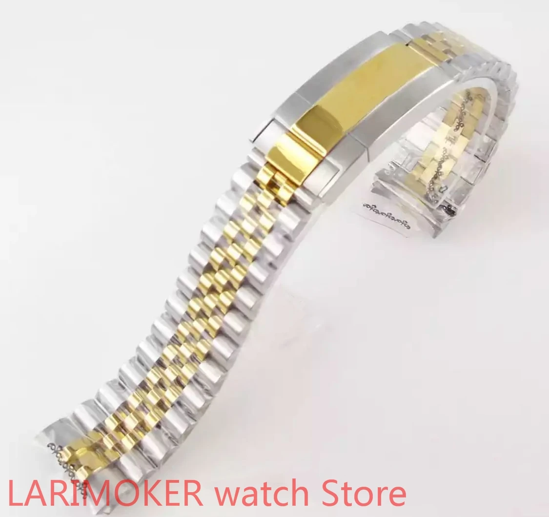 BLIGER NO logo 20mm wide steel silver jubilee strap bracelet two-tone rose gold folding clasp