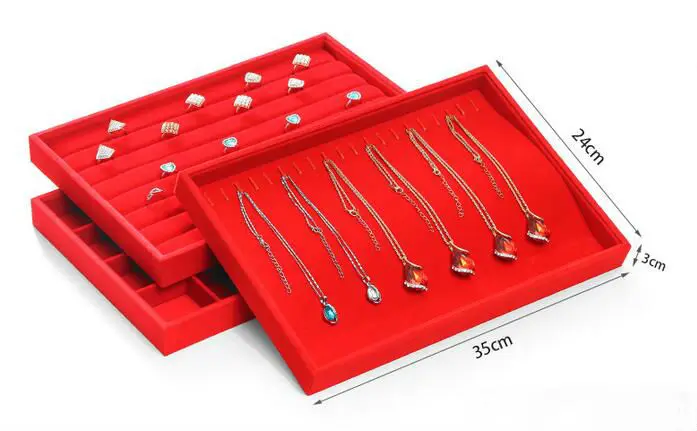 Velvet Jewelry Tray Jewellery Display Box Hot Selling Red Necklace Earring Pendant Stud Organizer Other Accessories Show  Tray