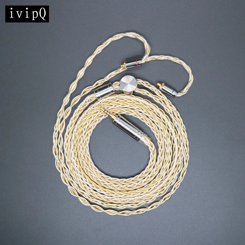 

ivipQ-62 Large 8-core Sterling Silver Gold-plated Hybrid Braided Earphone Upgrade Cable with 2.5mm/3.5mm/4.4mm/MMCX/2PIN/0.78mm