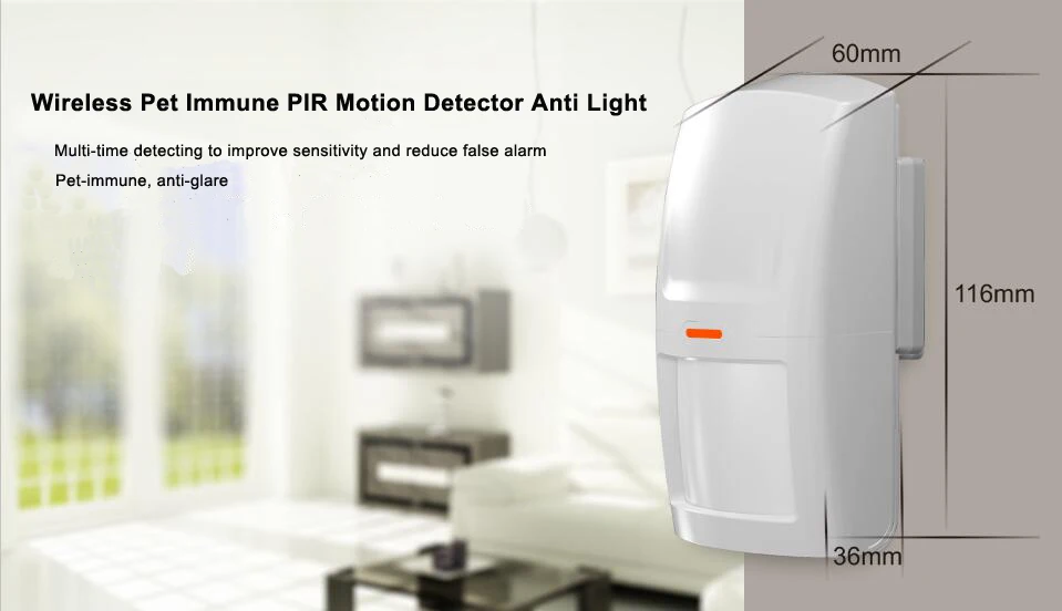 Wireless PIR Infrared Detector, Home and Business PIR Detector with Delicate and Modern Design For Burglar Alarm System