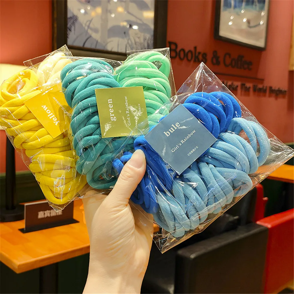 50Pcs New Fashion Women Solid Color Stretch Elastic Hair Bands Simple Plain Rope Bands Protect The Hair 6 Colors