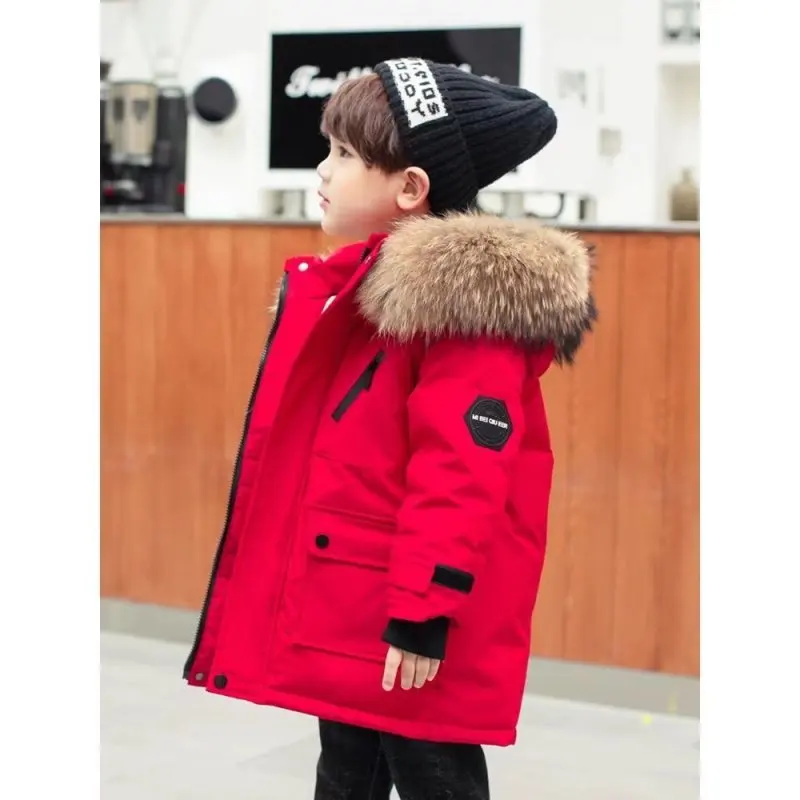 New Boys Down Jacket winter Thick Warm Outerwear  Boys Kids Parka faux Fur hooded snowsuit Teenage 10 12 14 years