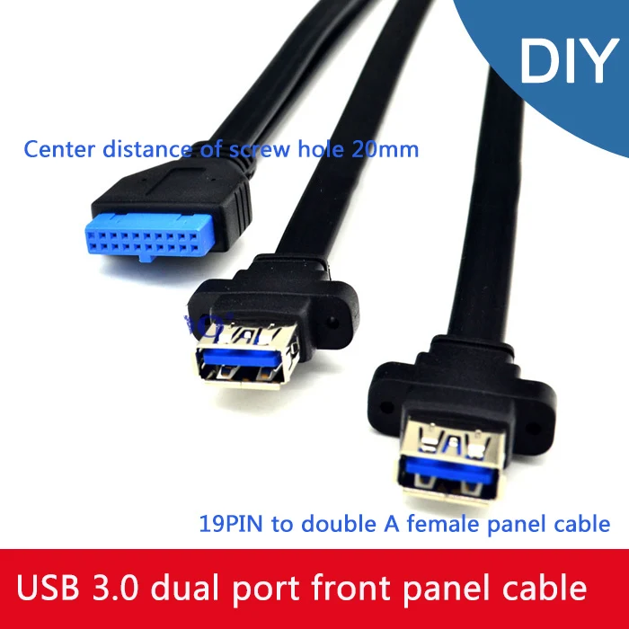 

USB3.0 panel cable front 19-pin to dual-port A female data cable narrow screw hole DIY chassis flat cable