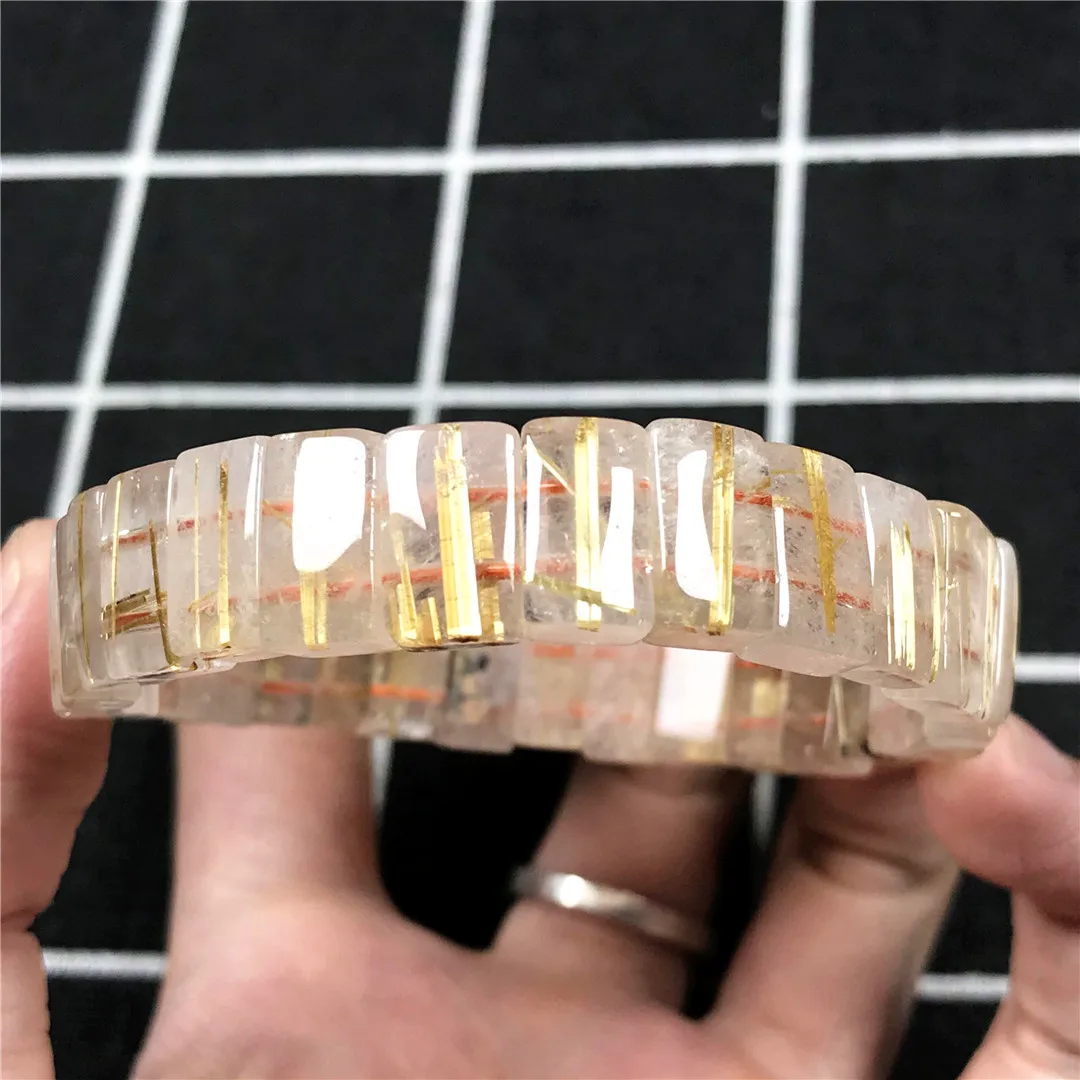 

Natural Gold Rutilated Quartz Bangle Bracelet For Women Lady Men Wealth Healing Gift 12x7mm Beads Crystal Gemstone Jewelry AAAAA