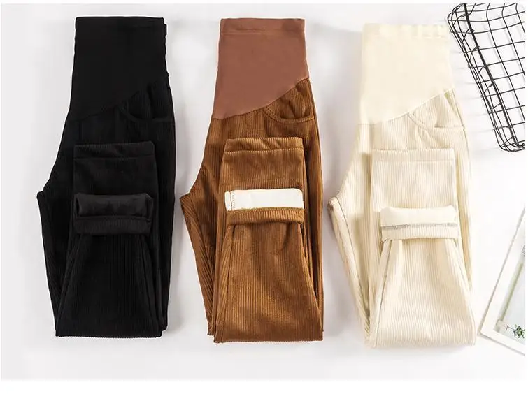 Women Warm Winter Maternity Clothes Thickening Pregnancy Corduroy Trousers Clothing Velvet Maternity Sports Pants For Pregnant