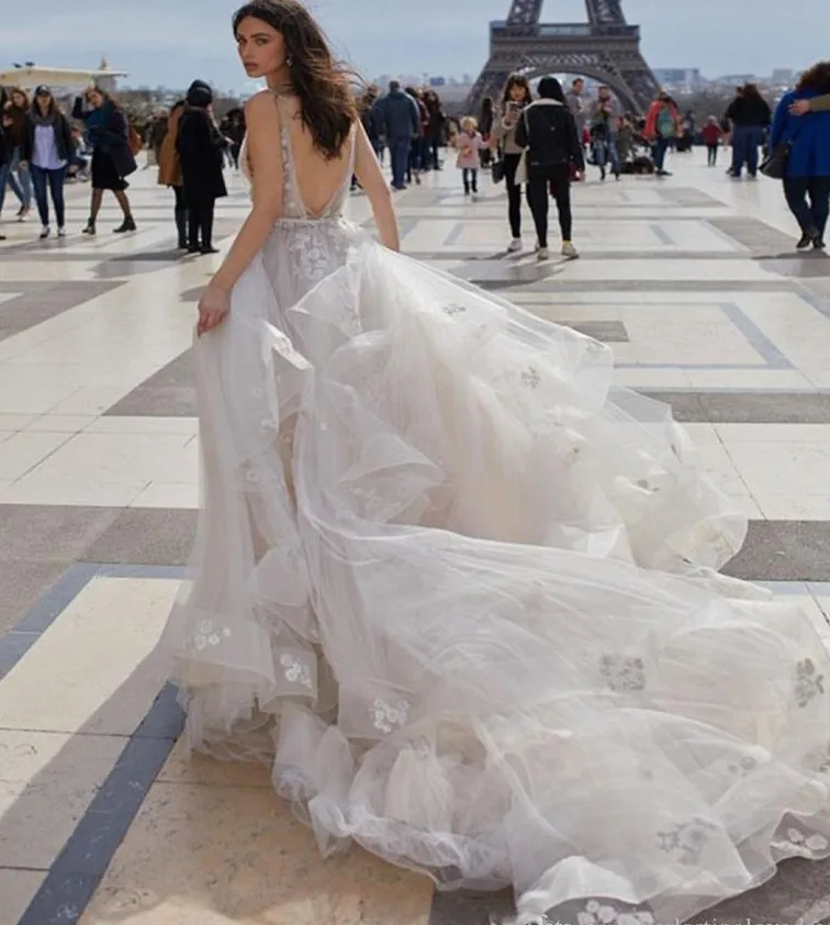 Vestidos De novia De encaje con escote en V, sin mangas, con Espalda descubierta, formales, 2020