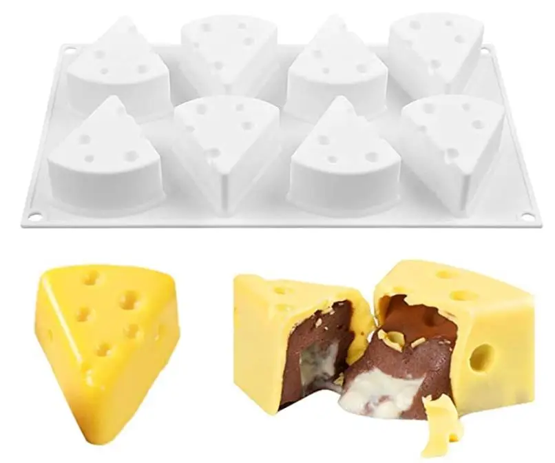 

3D Silicone Mold Cheese Shape 8 Cavity Cake Baking Moulds Triangle DIY Chocolate Pudding Soap Mold Non Stick White 10pcs/lot