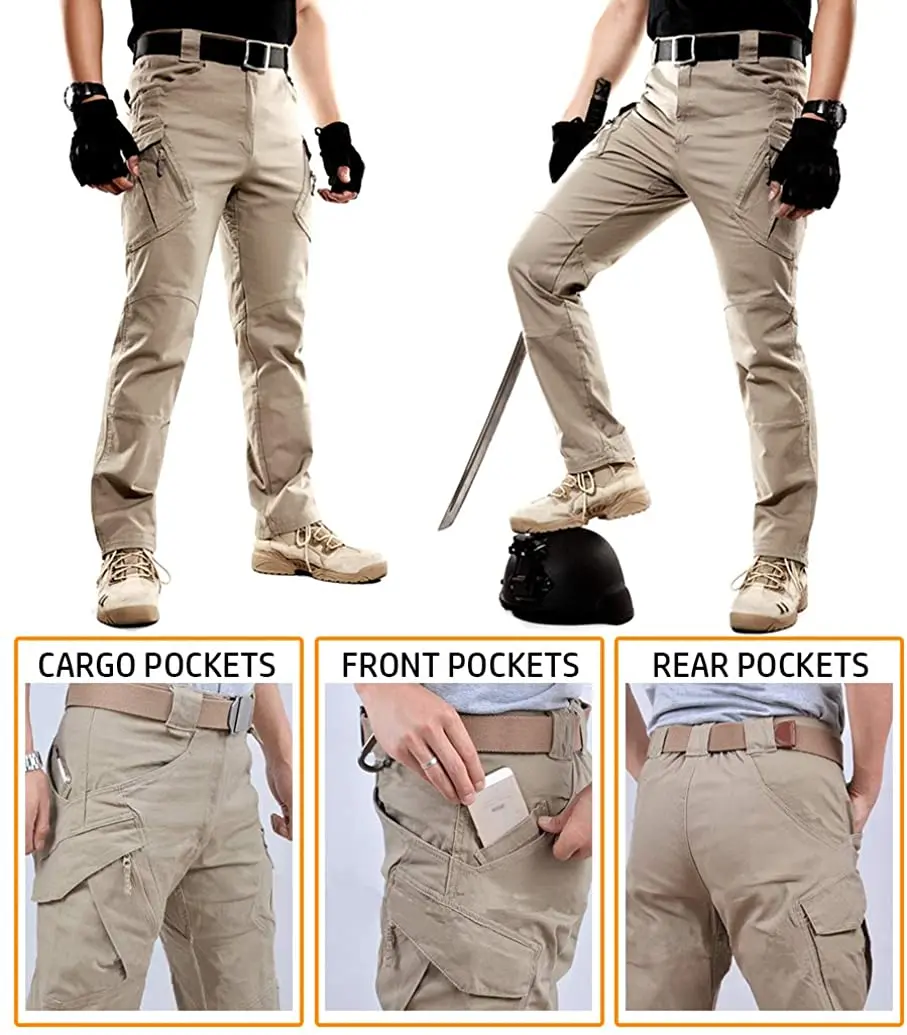 Men’s New Style Tactical &Multi-Pocket Waterproof Cargo Pants,Quick-dry Training Technical Casual Pants;