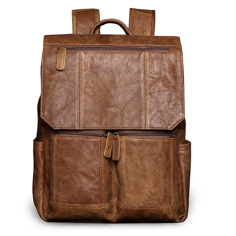 

Nesitu Highend New A4 Brown Black Vintage Genuine Leather 14'' Laptop Women Men Backpack Cowhide Male Travel Bags M1511