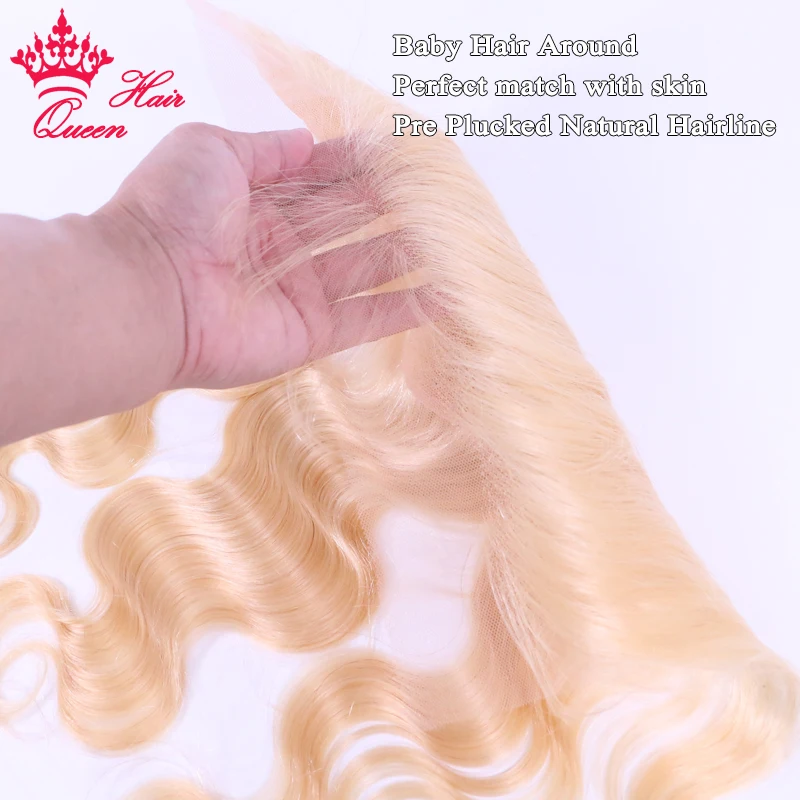 Queen Hair #613 13x6 13x4 4x4 Lace Frontal Pre Plucked Body Wave 613 Blonde Brazilian Human Hair Closure Swiss Lace Baby Hair