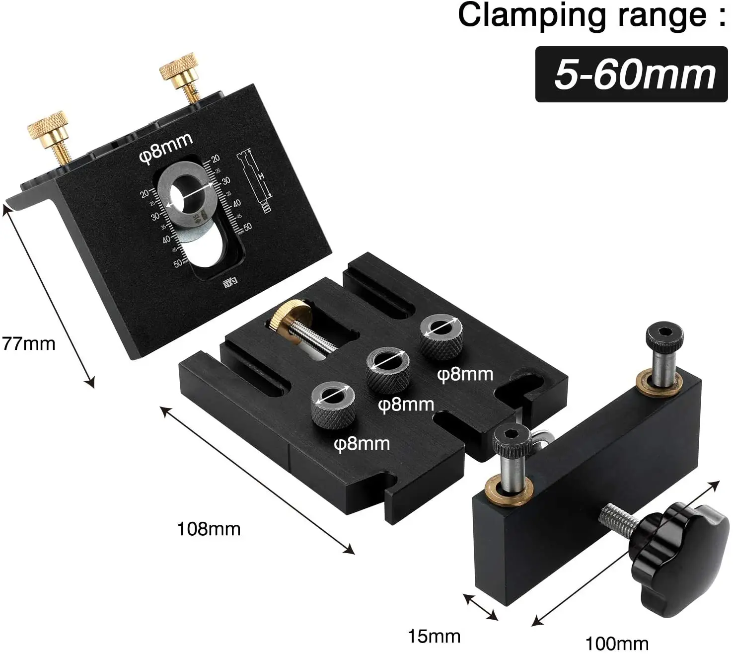 Kit per la lavorazione del legno della maschera del foro della tasca di centraggio 3 in 1 con Clip di posizionamento guida di perforazione regolabile localizzatore di perforatori strumenti di carpenteria