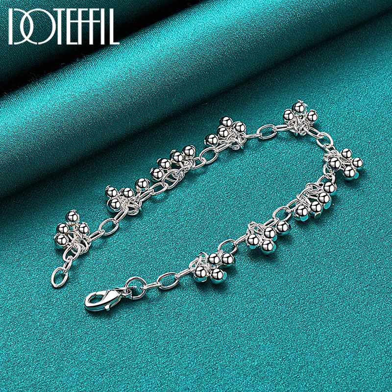 DOTEFFIL 925 Sterling Silver Smooth Bright Bead Ball Chain Bracelet For Women Fashion Wedding Engagement Party Charm Jewelry