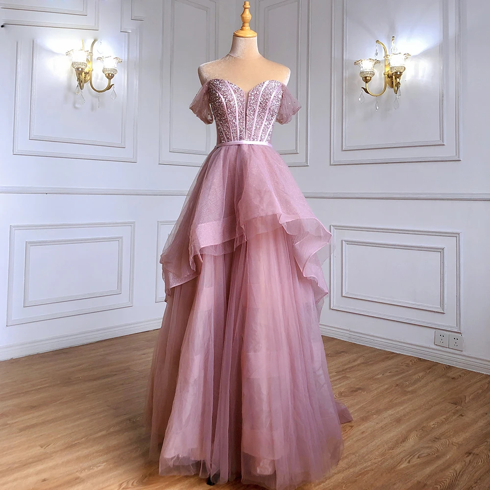 Sexy Singer Stage Show Pink A-Line Luxury Evening Dresses Gowns Elagant Luxury Women Wedding Party Dress