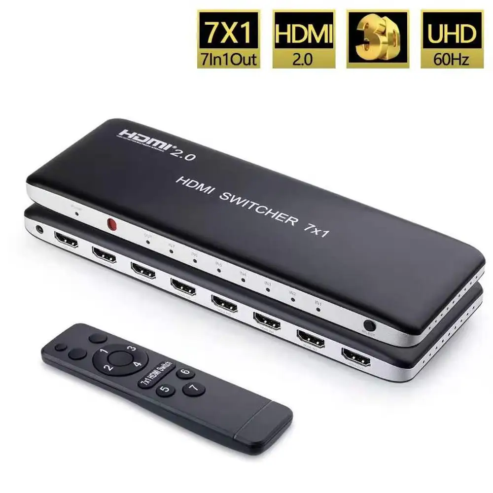 Commutateur 7x1 HDMI 2.0, convertisseur Audio-vidéo 7 en 1 3D 4K 60Hz pour PS3, PS4, ordinateur, PC, DVD, lecteurs HD, TV, STB à HDTV