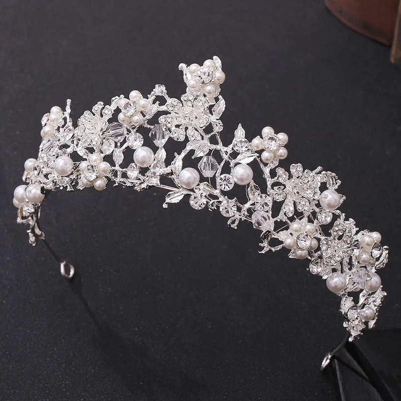 

Handmade Crystal Pearl Diadem Baroque Rhinestone Crown Women Hair Accessories For Bride Wedding Tiara Headbands