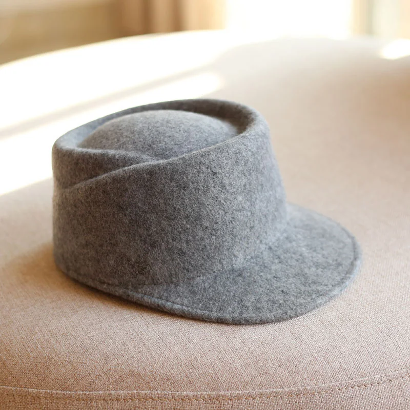 2023 VRIGINER New Wool Winter Autumn Cap Vintage Simple Solid Color Lady Men Fedoras Wool Felt Square Fedoras Equestrian Hats